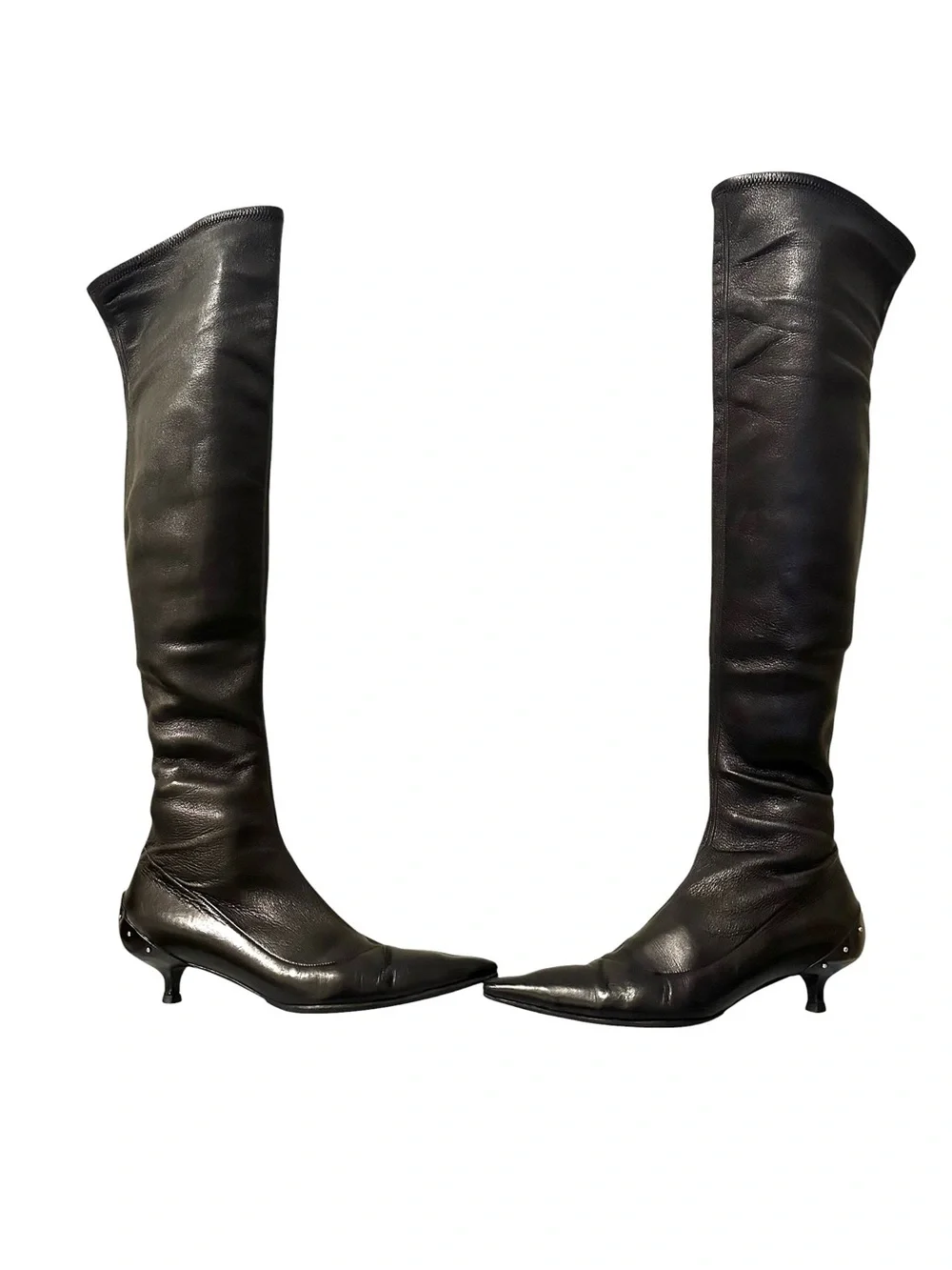 GUCCI TOM FORD FW 2003 Runway Black Leather Studded Kitten Heel OTK Boots 37